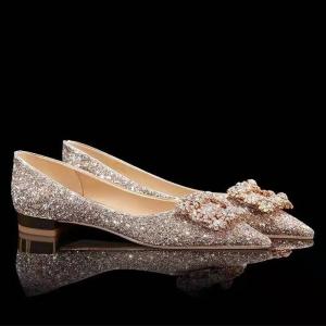 Giày Đế Phẳng Đính Pha Lê Màu Vàng Giày Cưới Cho Phụ Nữ Mang Thai Giày Đế Thấp Giày Đế Đơn Hai Mặt Thời Trang Mùa Hè 2024