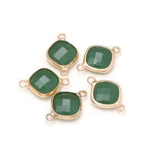 5Pcs Emerald Green Connector Pendant Glass Rhombus Shape Faceted Charms For Jewelry Making Necklace Bracelet Accessories