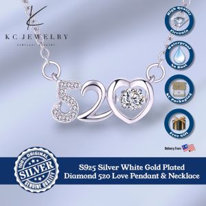 KC Jewelry S925 - White Gold Plated Diamond 520 Love Pendant & Necklace