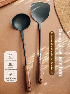 SHUEHO | High-end Complete Kitchen Set Walnut Wood Handle Fine Iron Ladle Spoon