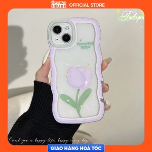 Ốp lưng Iphone 6S/6 Plus/7G/8G/X/Xs/11/12/...trong cạnh gợn sóng hình Tulip Tím