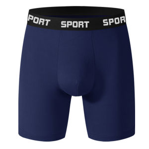 Mens Polyester Long-Leg Boxer Briefs - "SPORT" Logo Waistband Single Piece Black/Gray/Navy Athletic Underwear