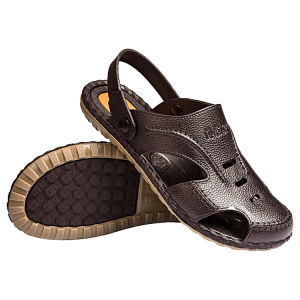 Mens Rubber Sandals Summer Breathable Slip-On Beach Shoes Thick Bottom Casual Wear Comfortable Cowhide Sole Anti-Slip