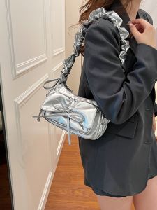 Fashionable Silver Baguette Underarm Bag Womens New 2025 Trendy Small Square Handbag Single Shoulder Crossbody Bag