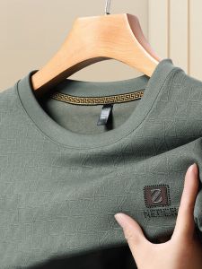 ROMON | Romon Mens Round Neck Long Sleeve T-shirt Casual Cotton Sweatshirt Loose Knit Base Shirt Fashionable Autumn New Style