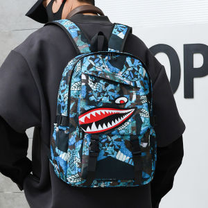OUDENGPAI | School Backpack For Primary Students Large Capacity Shark Mouth Fashionable Trendy Youth Durable Campus Backpack Double Shoulder Bag