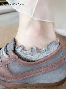 BAIZIYUAN | Floral Lace Gray Summer Short Socks Cotton Breathable Anti-slip
