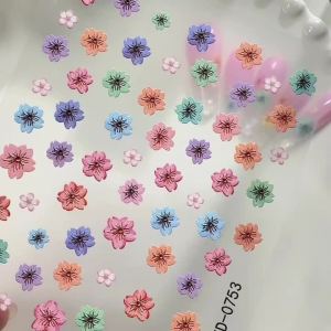 1/2Pcs 5D Multicolor Cherry Blossom Nail Stickers Gradient Sakura Self-Adhesive Nails Decals for Spring Floral Manicure Sliders
