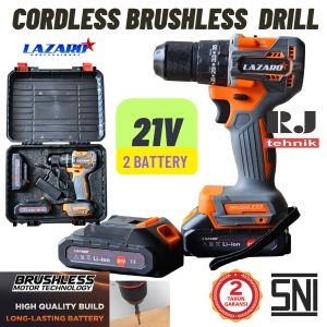 21v Bor Baterai Cordless Brushless Driver Hammer Drill Keyless Lazaro Fullset 2pc Baterai 21v