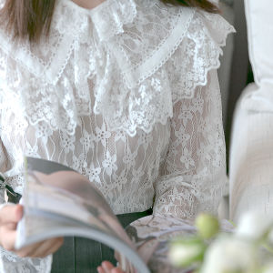 Lace Large Lapel Bottoming Shirt for Women New Fall and Winter New Arrival See-through Doll Collar Internet Celebrity Inner Match Small Shirt Fashionable Long Sleeve