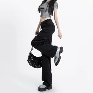 Quần Ống Rộng Cạp Cao Phong Cách Mỹ Cho Nữ Quần Dài Thường Ngày Cho Dáng Người Quả Lê Cỡ Lớn Quần Công Sở Rộng Rãi Thoải Mái