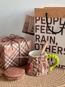 Creative Wooden Tree Root Ceramic Mugs Realistic Bark Design Birthday Gifts Unique And Strange Customized Picture Cups with Lid