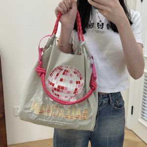 New 5th Month Korean Japanese Style Embroidered Ballchain Eco-friendly Shopping Bag Shoulder Strap Crossbody Handbag