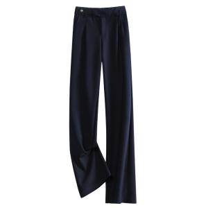 TUOYUN | Cobalt Blue Womens Suit Pants Commute Anti-Wrinkle Breathable Elastic Wide Leg Pants Straight Cut High Waist Zipper Closure