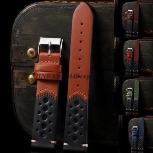 20/22mm Men Women Cowhide Wrist WatchBand Breathable Watchband Strap Oil Wax Genuine Leather Bracelet Black Brown Belt Accessory