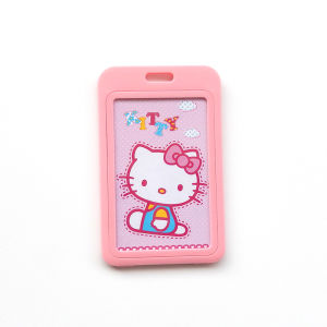 Cute KT Cat Card Holder with Lanyard for Student Lunch Card And Bus Card Hard Shell Kindergarten Pickup Card Case Korean Style