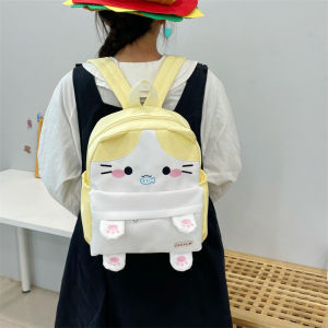 Túi Đeo Vai Hai Dây Dung Tích Lớn Hình Mèo Bằng Vải Cotton Hoạt Hình Cho Học Sinh Túi Học Sinh Có Khóa Kéo