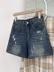 กางเกงขาสั้นยีนส์ทรงเอเอวสูงทรงสลิมฟิตสำหรับผู้หญิงไซส์ใหญ่ กางเกงขาสั้นทรงเอขากว้างยืดหยุ่นสำหรับฤดูร้อน