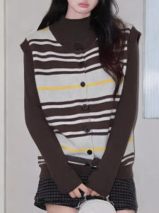 QINGNAER | European Retro Loose Stripe Knitted Vest