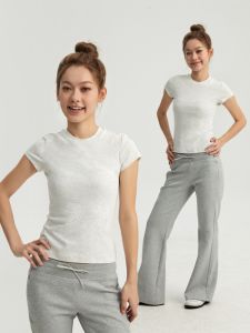 Oneup Womens Slim Fit Short Sleeve T-Shirt Breathable White Casual Sport Top Shoulder Width Regular Cotton Blend Summer