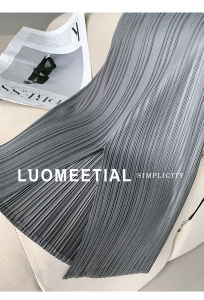 Gray Mid-Length Womens Skirt Pleated High Waist Slimming Spring Autumn High Waist Exquisite Polyester Fiber Commute Style