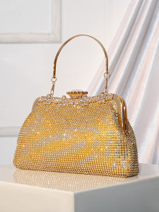 Elegant Evening Clutch Bag with Diamond Chain Handle for Socialites Party Night Club Handbag Luxury Feel Soft Alloy Material