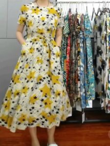 Elegant Korean Floral Dress Cover Stomach Loose Mid Dress Casual Temperament Dress Plus Size L2233