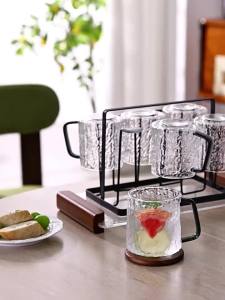 YINXIANG80YIGUAN | High Appearance Glass Water Cup Set with Handle Textured Design