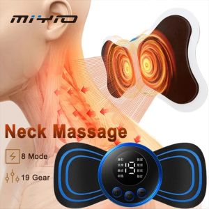 MIYIO Electric Neck Massager Cervical Massage Patch Pulse Muscle Stimulator LCD Display Neck Stretcher 8 Mode Mini Massage