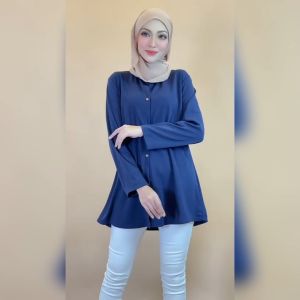 KM Women Nafisa Front Button Plain Fashion Long Sleeve Blouse Top Baju Wanita Modern Muslim [B31228]