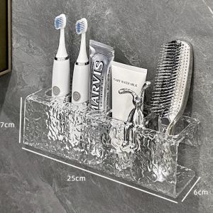 Tủ Đựng Bàn Chải Đánh Răng Điện Acrylic Treo Tường Kiểu Bắc Âu Không Cần Đục Lỗ 3 Khe Đựng Kẹo Đánh Răng Phòng Tắm