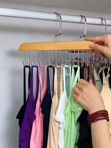 CozE Wood Material 8 Hooks Hander Solid Wood Stainless Steel Anti Slip Clothes Multifunction Hanger