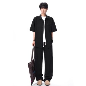 OUMULONG | Vintage Style Linen Look Shirt Set With Wide Leg Pants