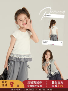 Korean Style Splice Lace Plaid Short Sleeve T-Shirt Girls Summer Clothes New Fashionable Spicy Girl Top Cotton Soft Treatment