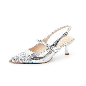 รองเท้าแตะส้นสูงหัวแหลมแบบสวมหัวสำหรับฤดูร้อน 2025 ทรงหัวแหลม ดีไซน์เก๋ไก๋ รองเท้าส้นเดี่ยวสำหรับผู้หญิง ส้นสูง 5-8 ซม.