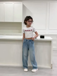 Denim Baggy Jeans for Kids Girl Star Embroidery Maong Pants for Teens Girl Korean Trousers Kids Baggy Pants 5-16Y