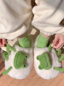Xixitiao sáng tạo ếch ấm sợi bông sang trọng Dép mùa thu và mùa đông nhà mới trong nhà đế mềm giam Giày nữ