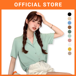 Women Blouse V-Neck Short Sleeve Shirt Korean Top Casual Office Wear Baju Perempuan 女生短袖衬衫上衣