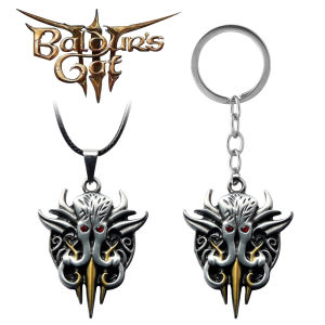 Game Baldurs Gate 3 Keychain Illithid Gray Pendant Keyring for Women Men Jewelry