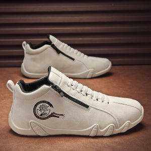 Mens Casual Shoes Side Zipper Short Boots Versatile Flat Bottom Trendy Fashionable Mens Shoes Suitable for Outdoor Sports