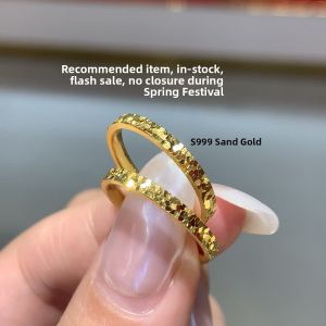 Gold Plated 999 Ring for Men And Women Couple Rings Thin Style Finger Ring Yellow Sand Gold Minimalist Fashion Jewelry