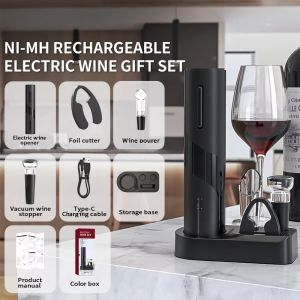 5 IN 1Electric Wine Bottle Opener Automatic Corkscrew Bottel Opener Electric Corkscrew Set |Rechargeable Electric Wine Corkscrew Set 5-Piece / usb Charging