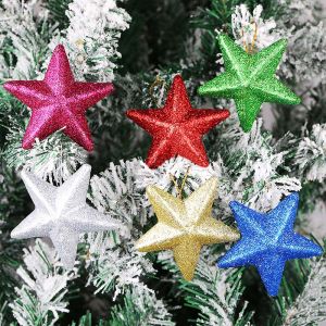 (6 pieces/bag) 7.36CM Christmas Colorful Scallion Pink Star Pendant Christmas Tree Matching Design Sense
