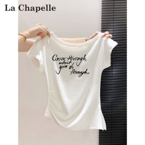 La Chapelle | Korean Style Letter Print Off-shoulder Slim T-shirt