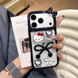 Sanrio | Luxury Cute Cartoon Glitter Powder Bow Sanrio Hello Kitty Phone Case For iphone 13 14 Plus 16 Pro 15 17 Pro Max Shockproof Cover