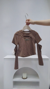 BALALE Setelan Fashion Anak Perempuan Kaos Lengan Panjang Berongga + Celana Jins Bootcut 2-12 Tahun