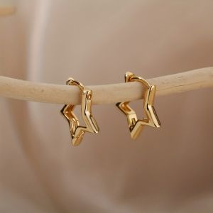 Stainless Steel Star Hoop Earrings For Women 2024 Trend New In Luxury Gold Color Earrings Ear Jewelry Gift Pendientes Mujer