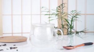 Gelas Teh Kaca Transparent Glass Tea Cup Classic With Lid & Infuser