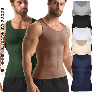 Striped Compression Belt Shaper Vest Mens Tummy Control Sleeveless Top Slim Fit Slimming Elastic Sports Bottoming Underwear New