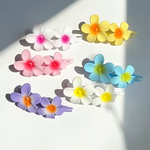 Jepitan Rambut Cepol Belakang Model Korean Doff Plumeria Double Flower Kamboja Hair Clip Bunga Bali Aksesori Rambut Wanita Warna Soft